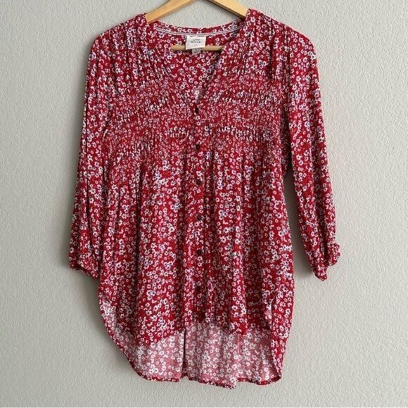 Knox Rose Red Floral Bohemian peasant Blouse Size Small - Picture 1 of 8